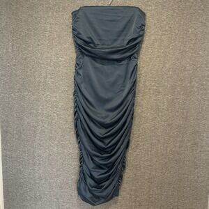 VERONICA BEARD Kupa Ruched Silk Bodycon Strapless Dress Navy Blue Size 8